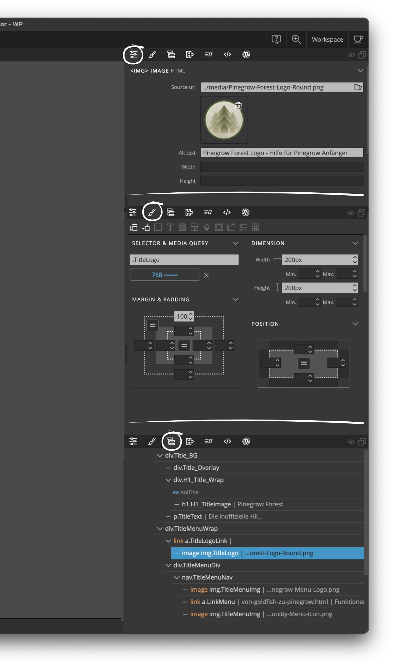 Pinegrow right sidebar: Element settings, style and tree for your website - Pinegrow-Forest